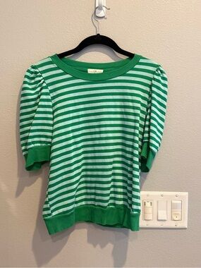 T.La Green and Light Green Striped Puff Sleeve Top